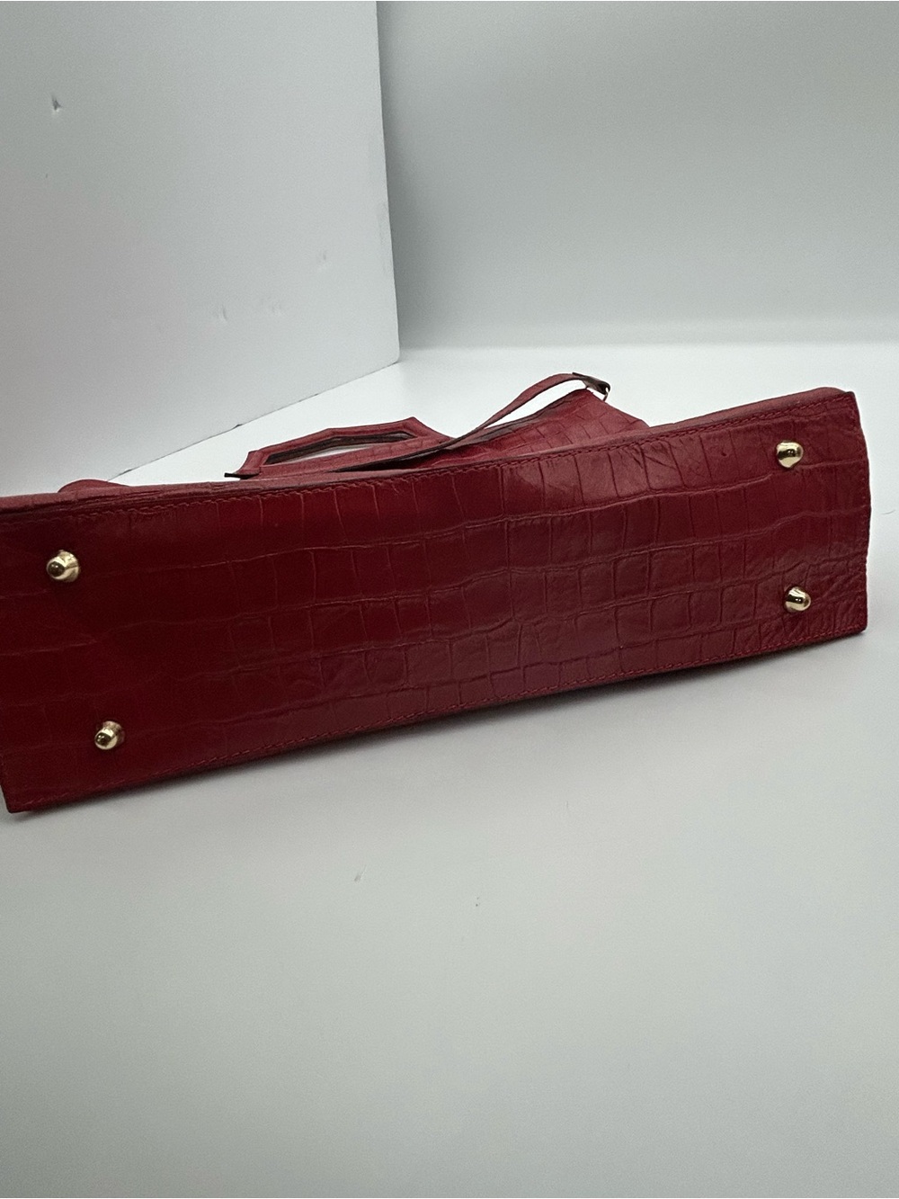 Anna Paola Made In Italy Leather Red Croc-Embossed Hand Bag - Picture 8 of 8